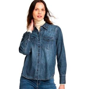Nili Lotan x Target Blue Shirt Long Sleeve Denim Snap Front Small